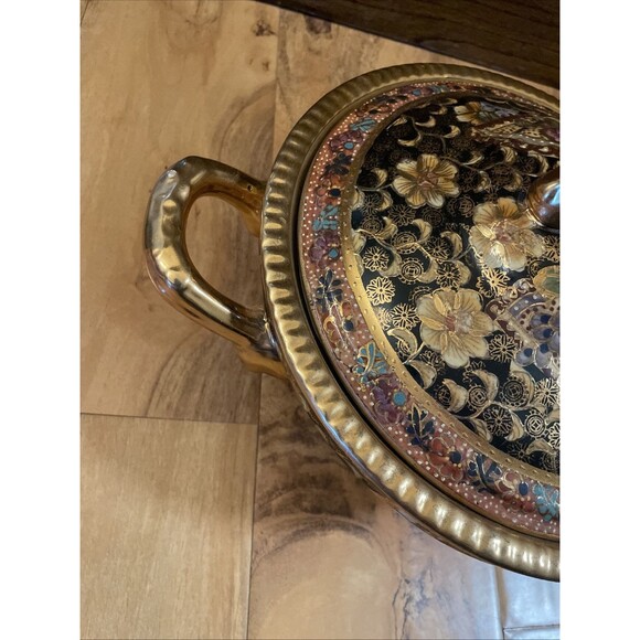 VTG Satsuma Hand Painted Decorated Moriage & Gilt Geishas Covered Footed Dish - Picture 3 of 16